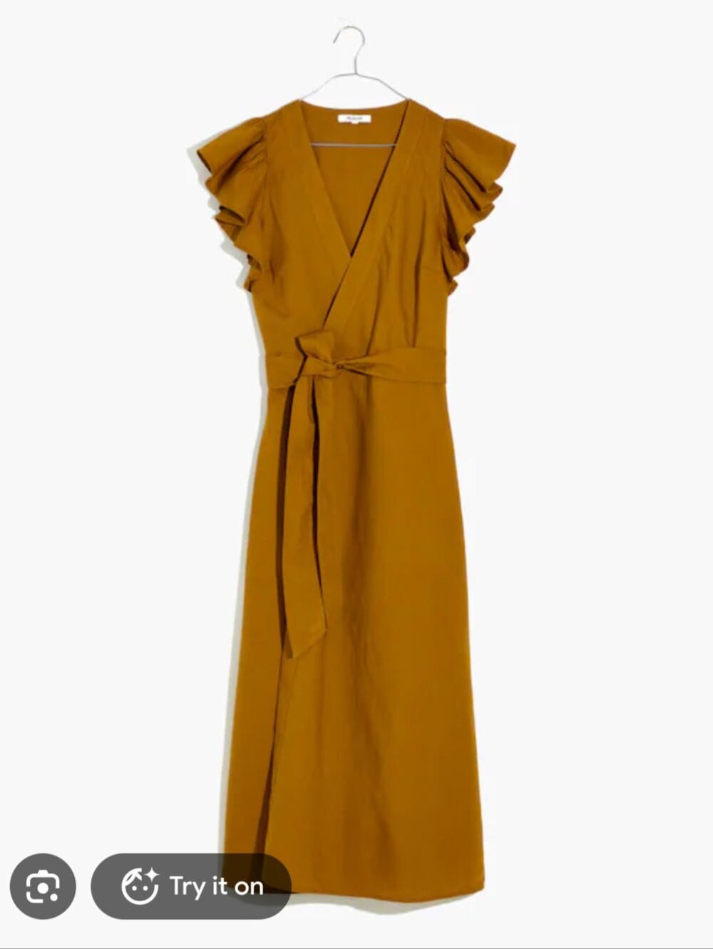 Madewell Linen-Blend Ruffle-Sleeve Wrap Midi Dress